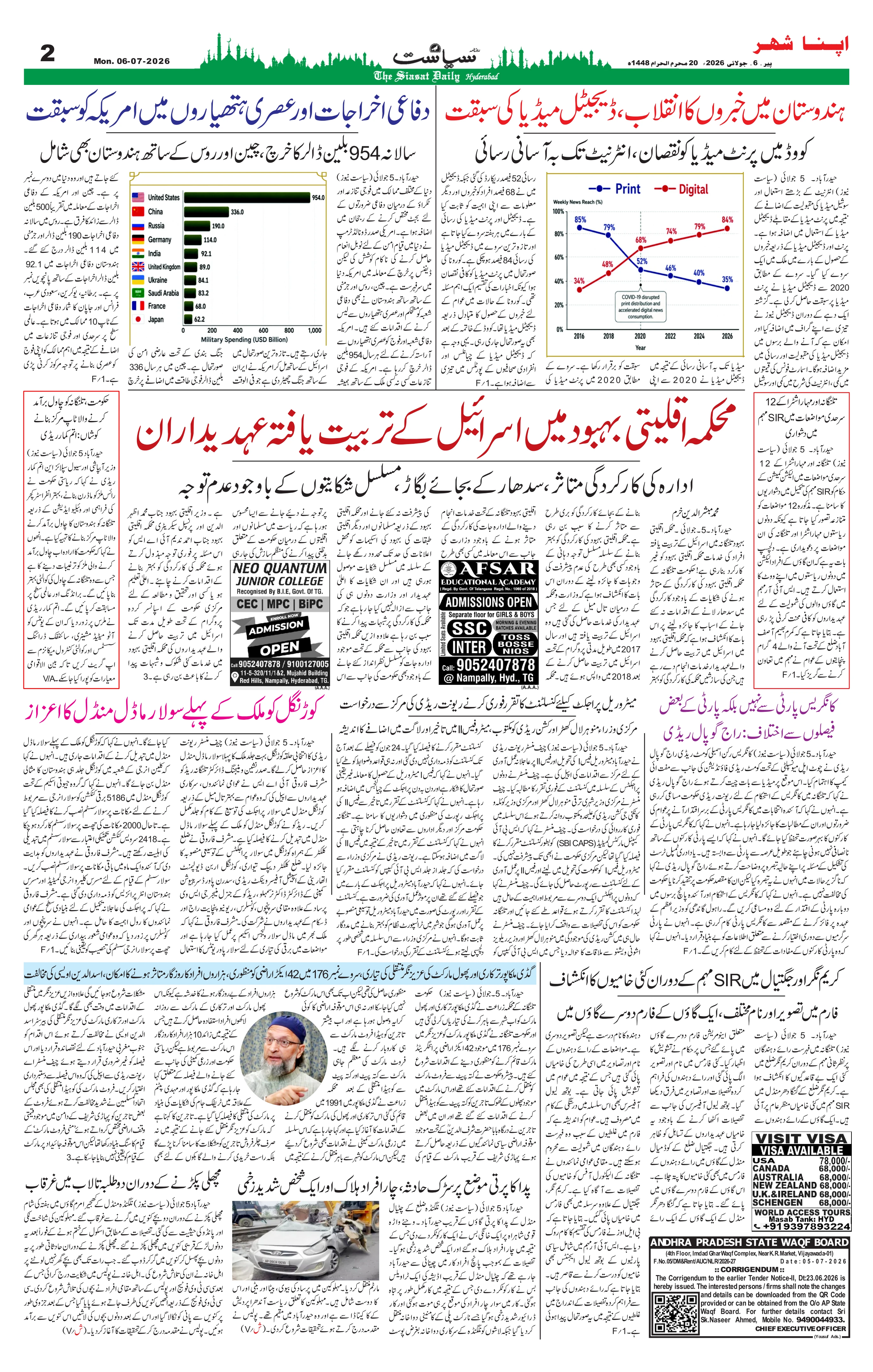 Siasat Urdu Newspaper Page 2 - 14 July 2026